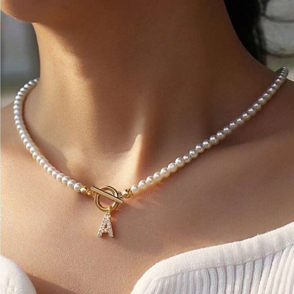 Pearl letter A necklace N778